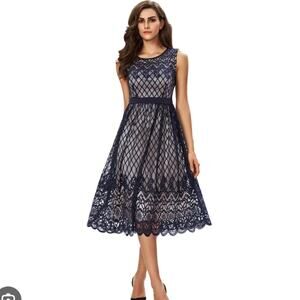 Noctflos Women's A Line Lace Cocktail Elegant Navy Lace Dress